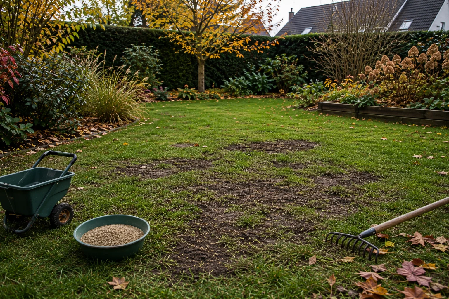 Rasen im Herbst nachsäen – kahle Stellen ausbessern und Bodentemperatur beachten