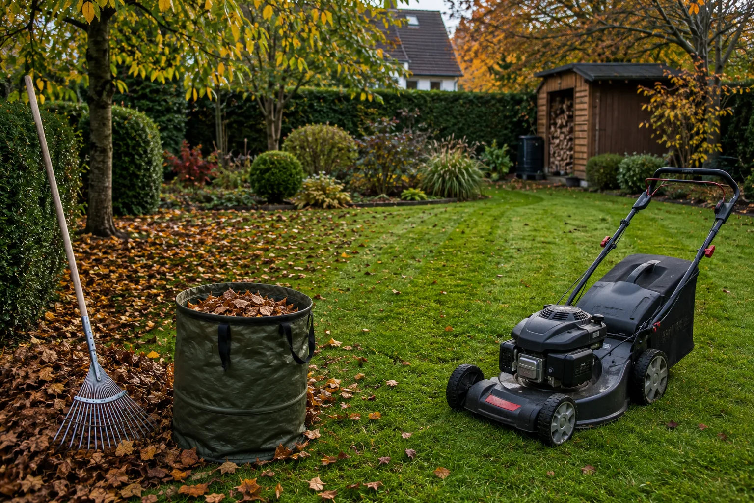 Rasenpflege im Herbst – Rasen mähen, Laub entfernen und die Fläche auf den Winter vorbereiten